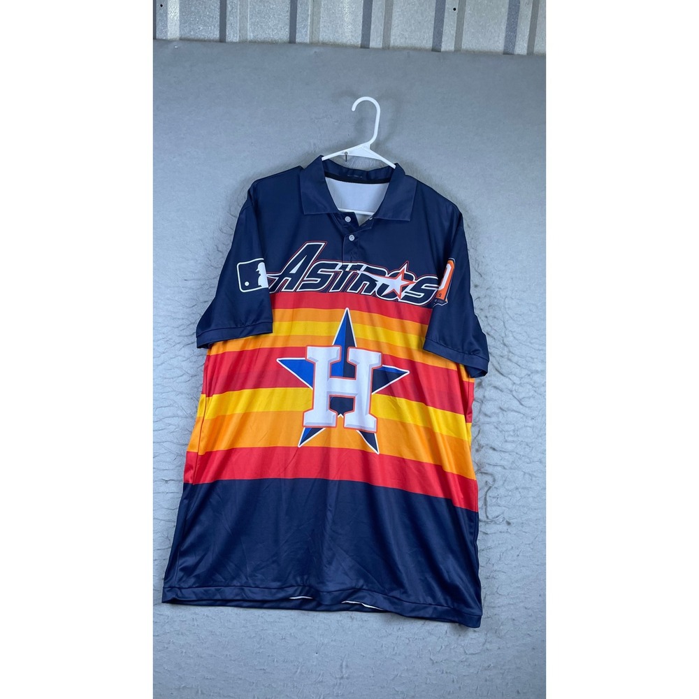 Houston Astros Polo Shirt Mens XL Navy Blue Excellent 60th Anniversary Rainbow
